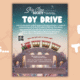 Flyer for the Skip Cline Society Toy Drive with a festive holiday design. The flyer invites donations of gifts for pediatric patients at Morton Plant Mease hospitals, with text that reads, “Together, Let’s... Bring Joy This Season!” and includes a QR code for direct donations.